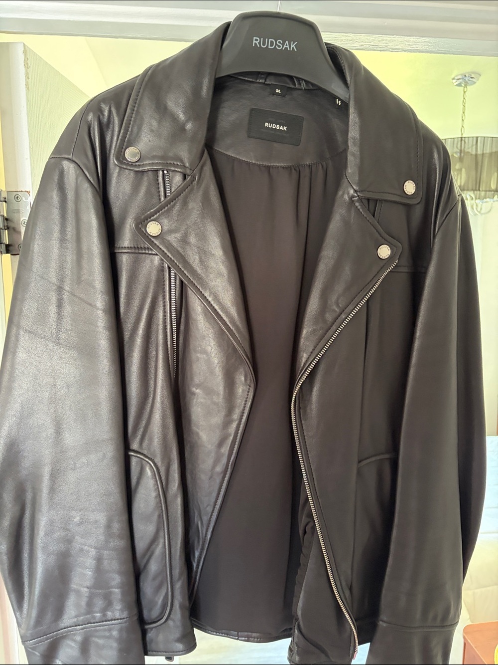 RUDSAK Men's Black Leather Biker Jacket